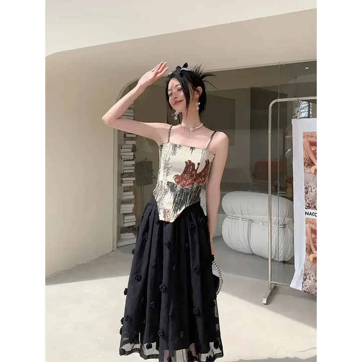 Cottagecore corset top with vintage pattern details and boning
