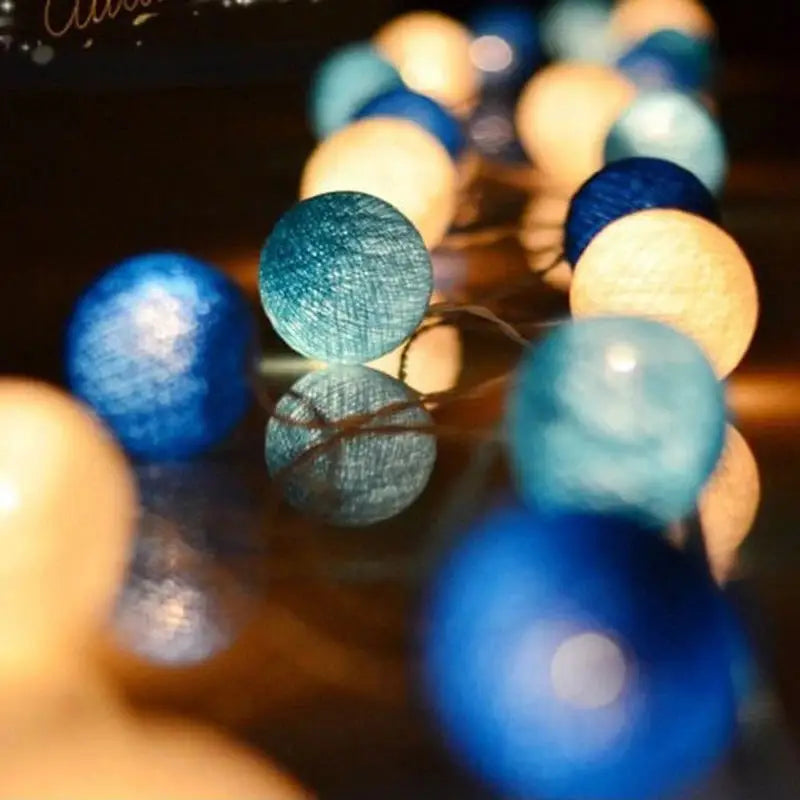 Aesthetic cotton ball string lights for room ambiance - blue / battery