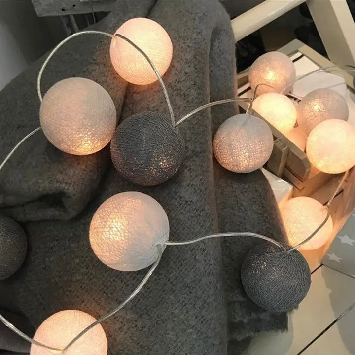 Aesthetic cotton ball string lights for room ambiance - gray / battery