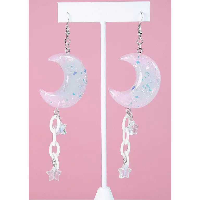 Cotton candy galaxy moon earrings - one size - women earrings