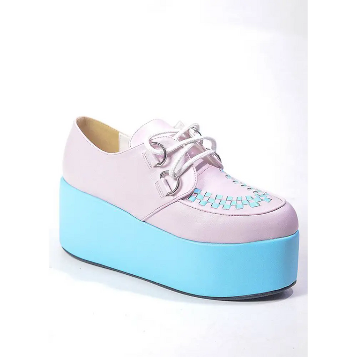 Y2k lace up faux leather shoes in pink and blue - us 5 - women shoes