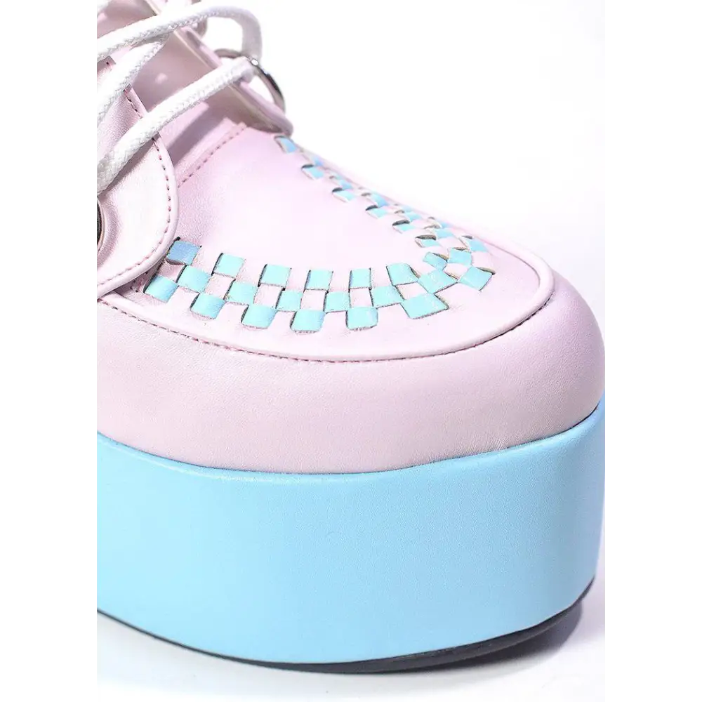 Y2k lace up faux leather shoes in pink and blue - women shoes