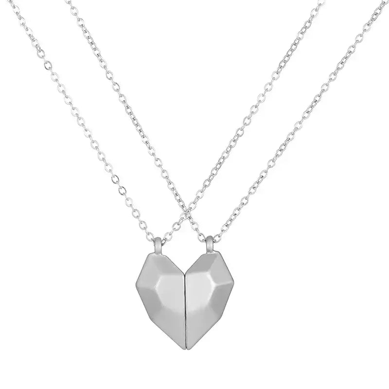 Couples magnetic hearts necklace y2k - silver color - necklaces