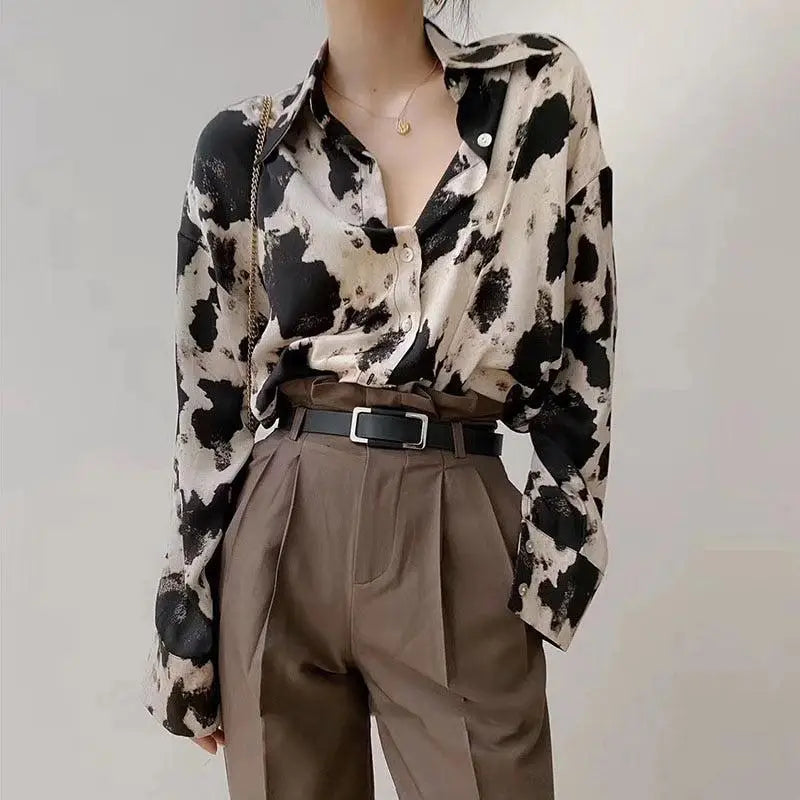 Cow print blouse - mix / xs