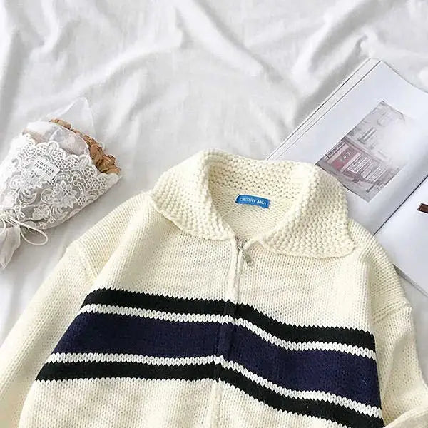 Cozy days zip up jumper - free size / white - sweater