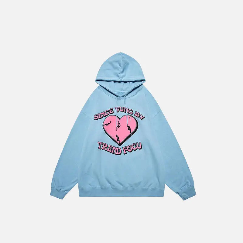 Cracked heart letter print hoodie y2k - blue / m - hoodies