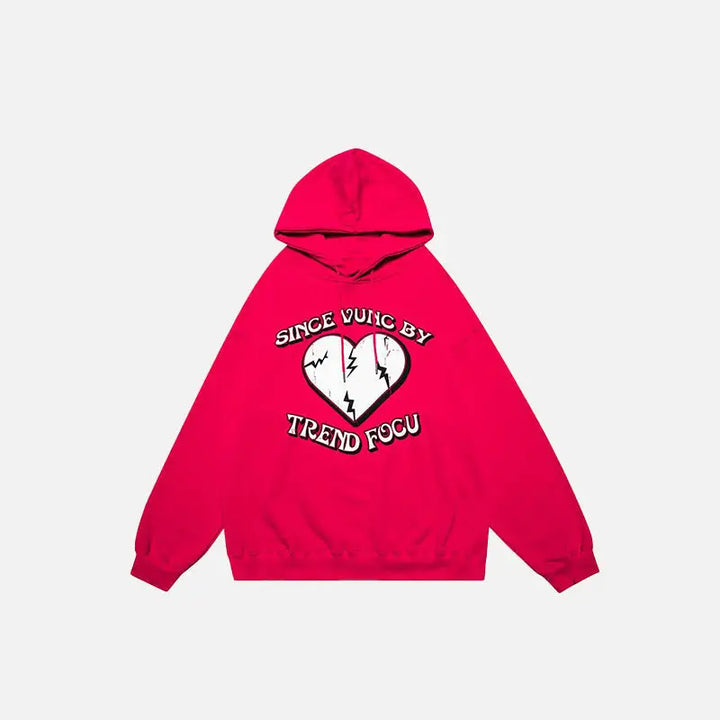 Cracked heart letter print hoodie y2k - red / m - hoodies