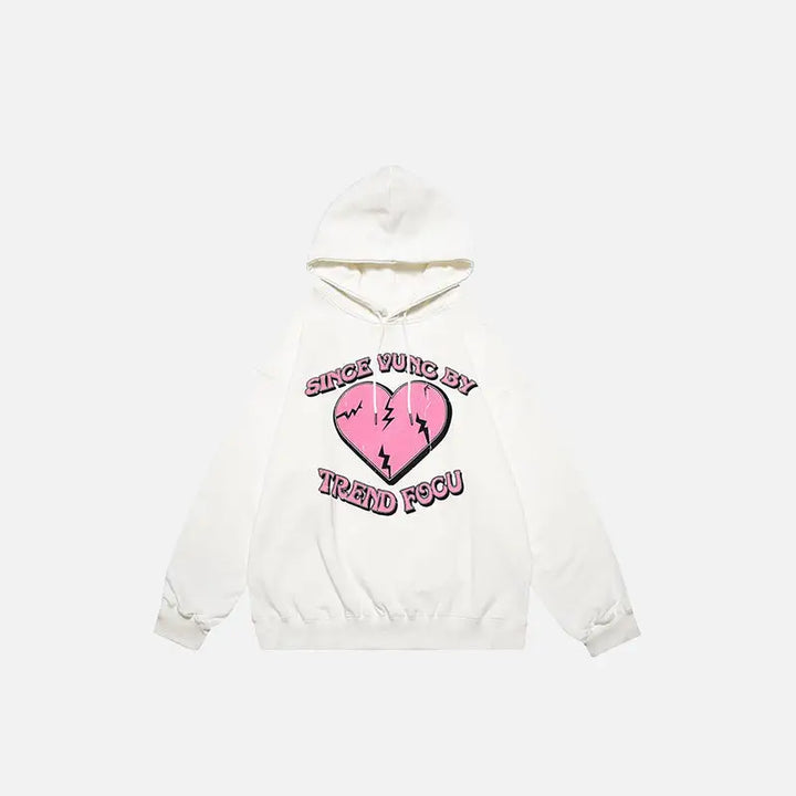 Cracked heart letter print hoodie y2k - white / m - hoodies