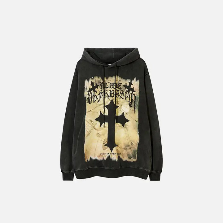Cross long sleeve printed hoodie y2k - black / m - hoodies