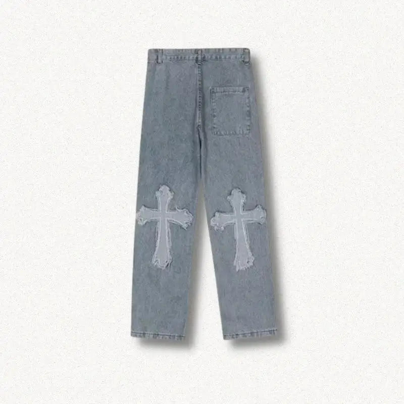 Cross patchwork baggy jeans for effortlessly edgy style