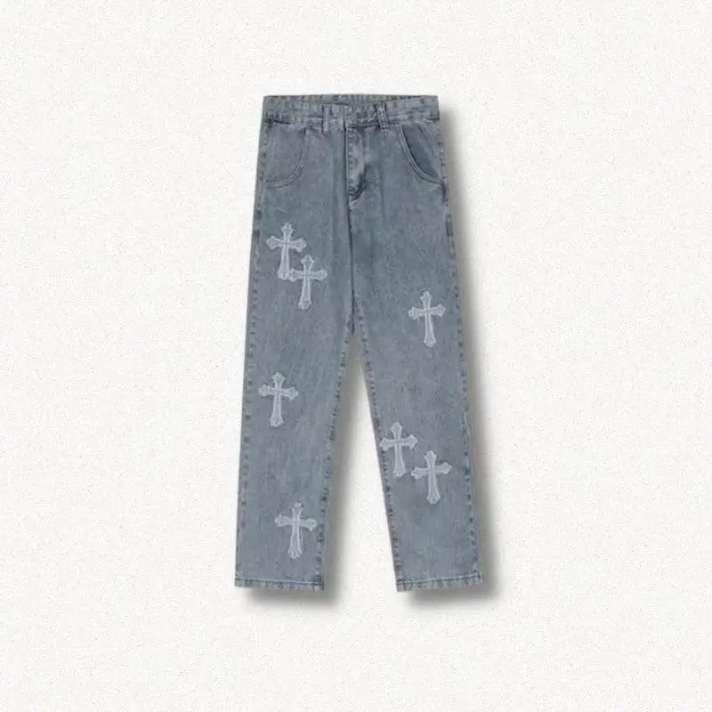 Cross patchwork baggy jeans for effortlessly edgy style