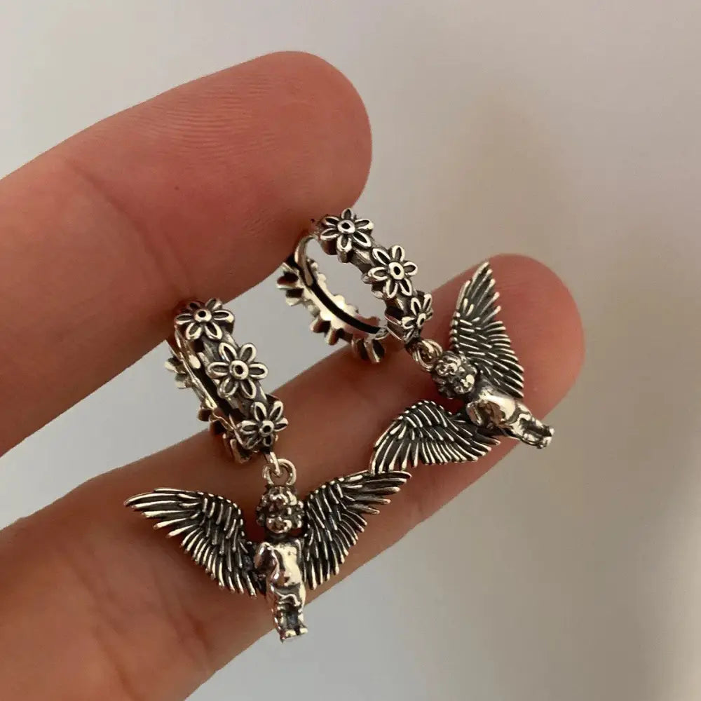 Angel aesthetic earrings for y2k and grandmacore styles - standart / silver - earrings