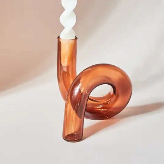 Curly candle holder for whimsical home decor - brown