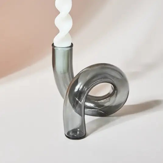 Curly candle holder for whimsical home decor - gray