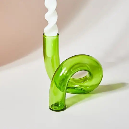 Curly candle holder for whimsical home decor - green