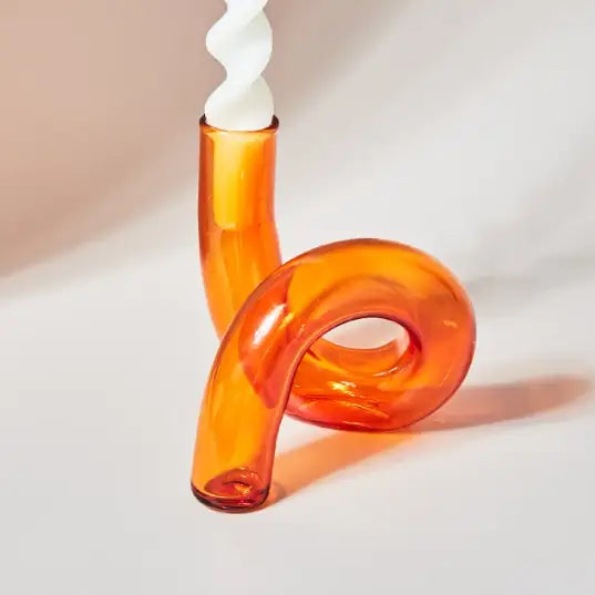 Curly candle holder for whimsical home decor - orange