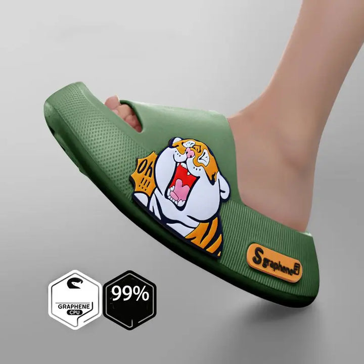 Y2k cute animal slippers for trendy streetwear style - green tiger / 36/37 (insole 23.5cm)