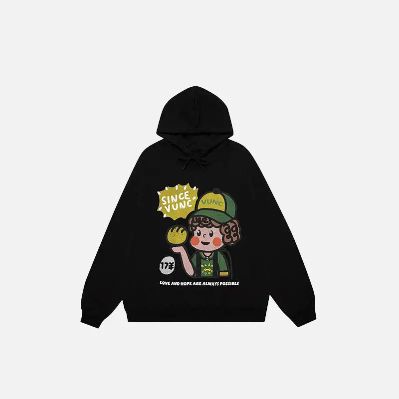 Cute boy graphic print oversized hoodie y2k - black / m - hoodies