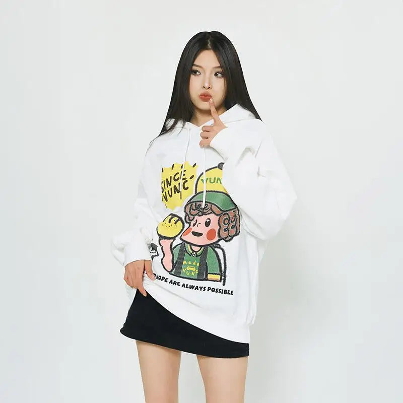 Cute boy graphic print oversized hoodie y2k - hoodies