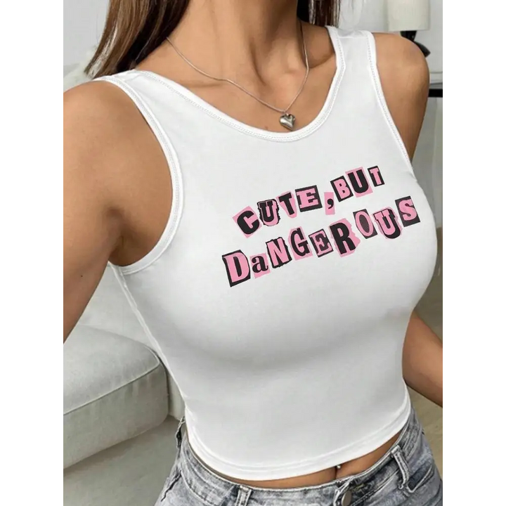 Cute but dangerous white tank top for y2k fashion enthusiasts - s