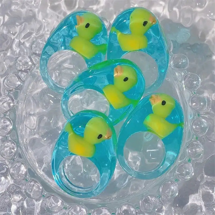 Cute duck clear ring for fun and stylish accessory options - blue/yellow - ring