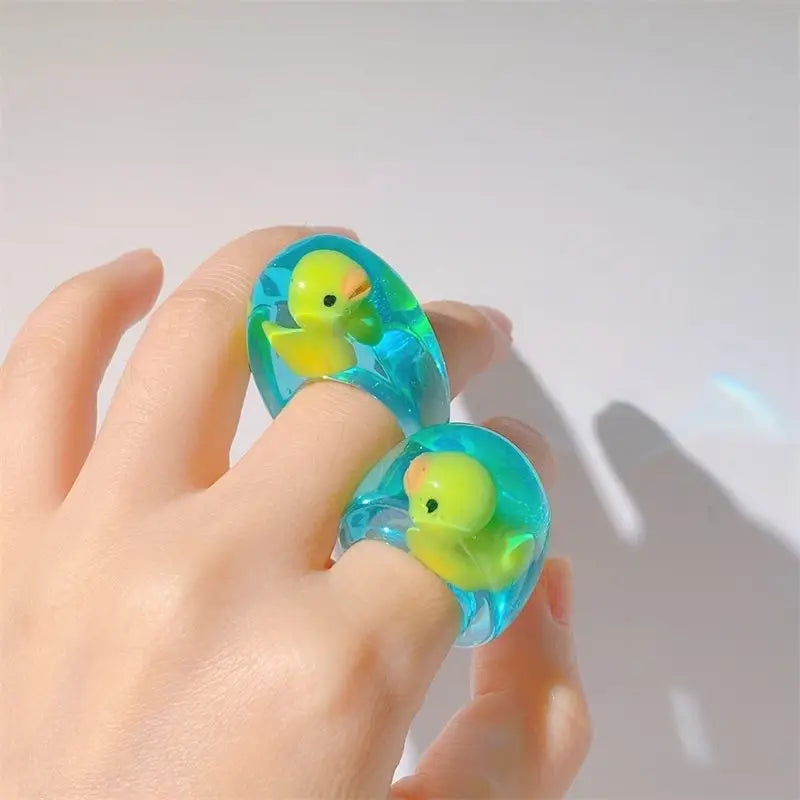 Cute duck clear ring for fun and stylish accessory options - blue/yellow - ring