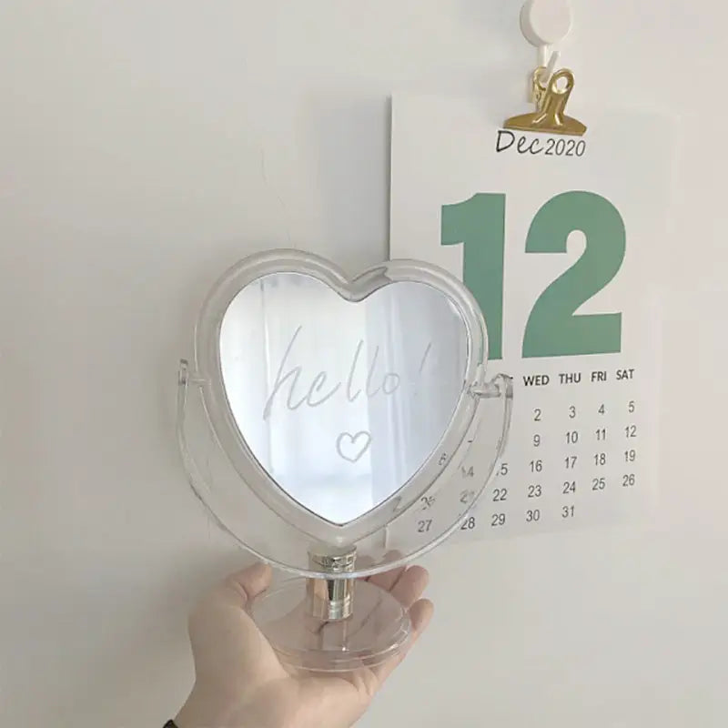 Cute heart makeup mirror for aesthetic desk and bedroom decor - clear