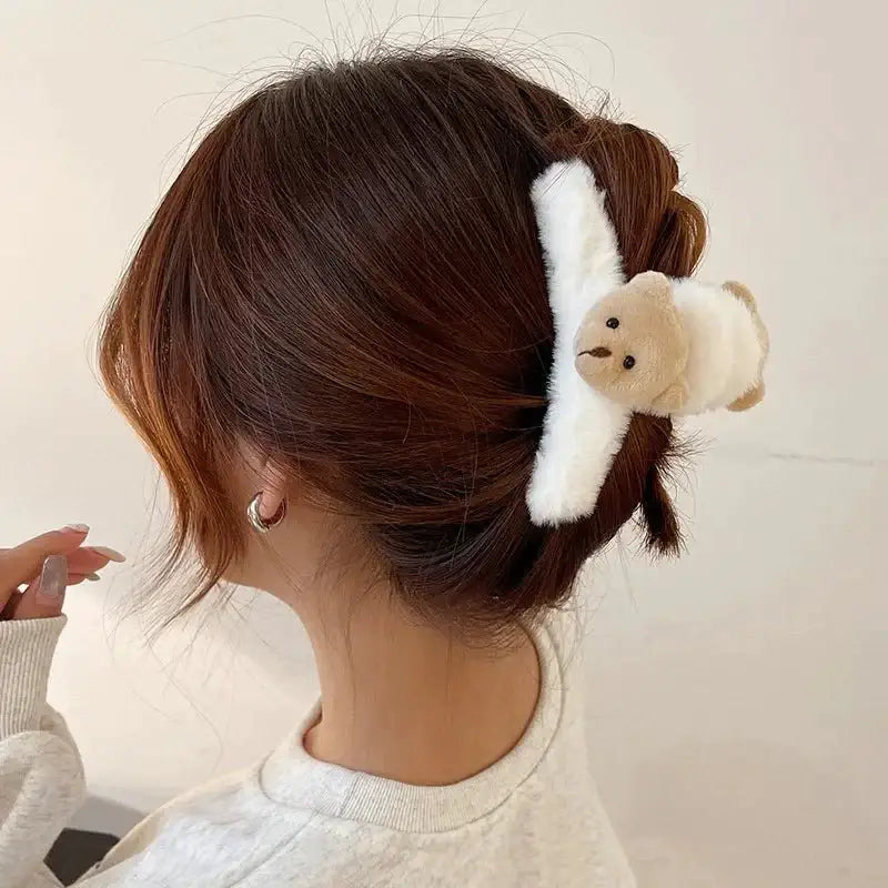 Cute little bear plush hair clip for whimsical hairstyles - clips