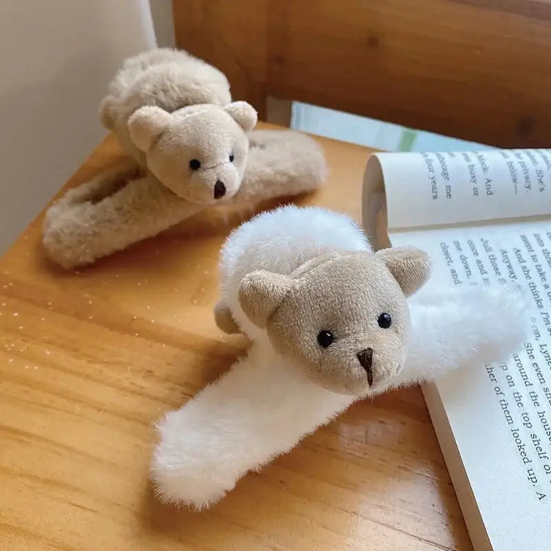 Cute little bear plush hair clip for whimsical hairstyles - clips