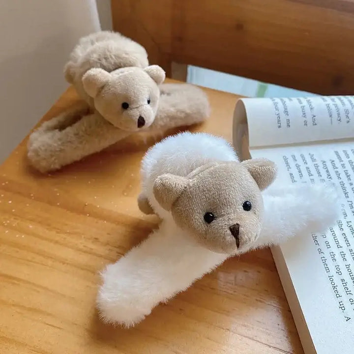 Cute little bear plush hair clip for whimsical hairstyles - clips