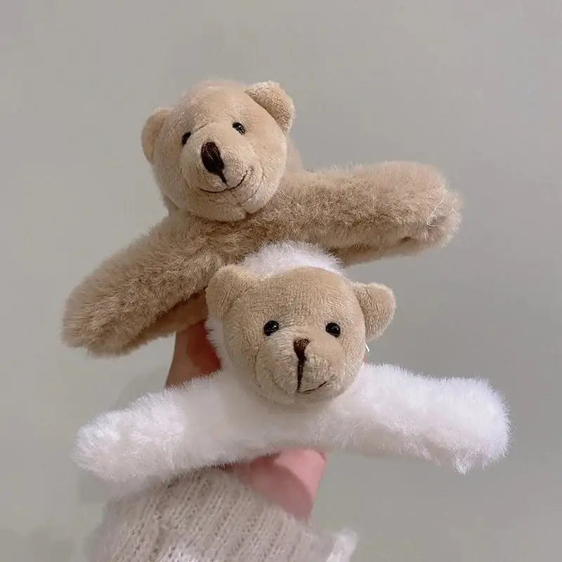 Cute little bear plush hair clip for whimsical hairstyles - clips