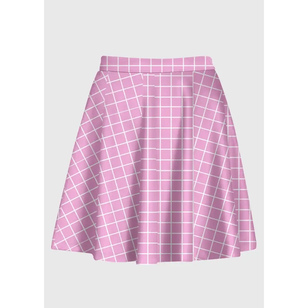 Cute pastel pink grid high waist skirt - skirts