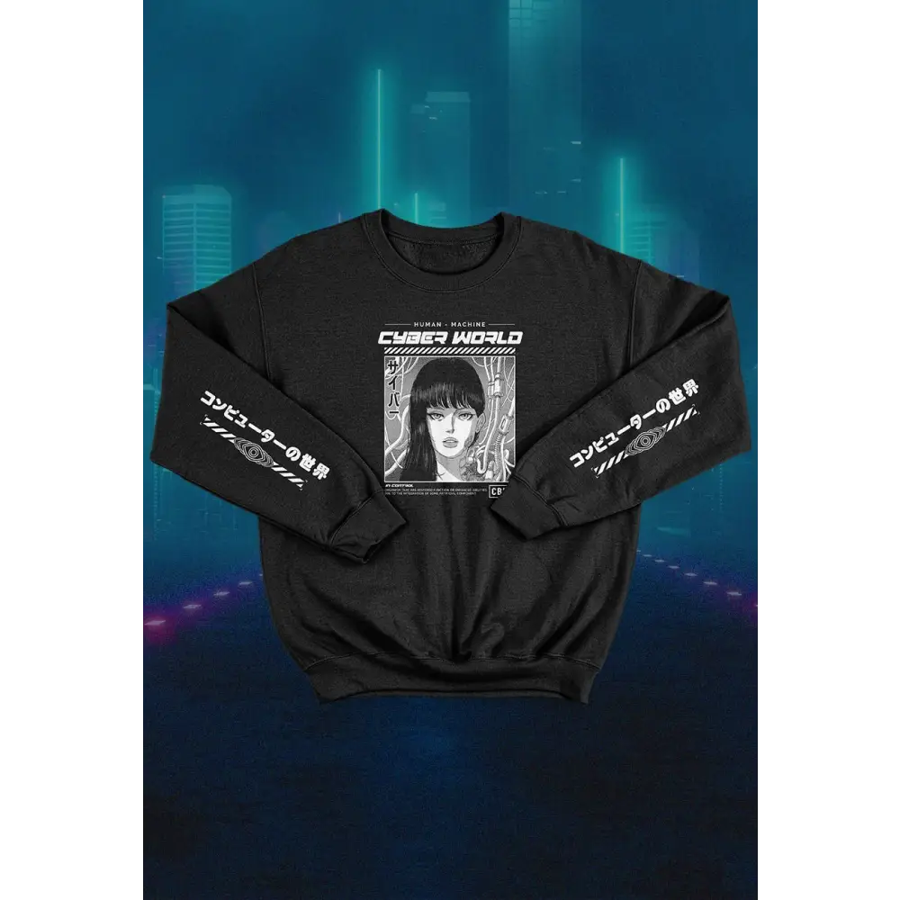 Cyber world anime sweatshirt - s / black