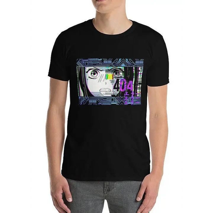 Cyberpunk anime glitch unisex t-shirt in soft durable cotton - black / s