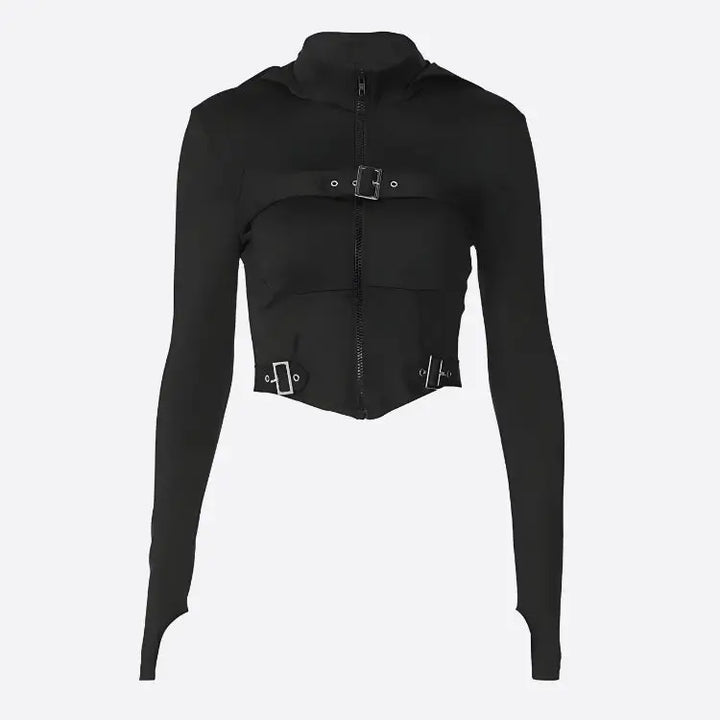 Cyberpunk belted zip-up crop jacket