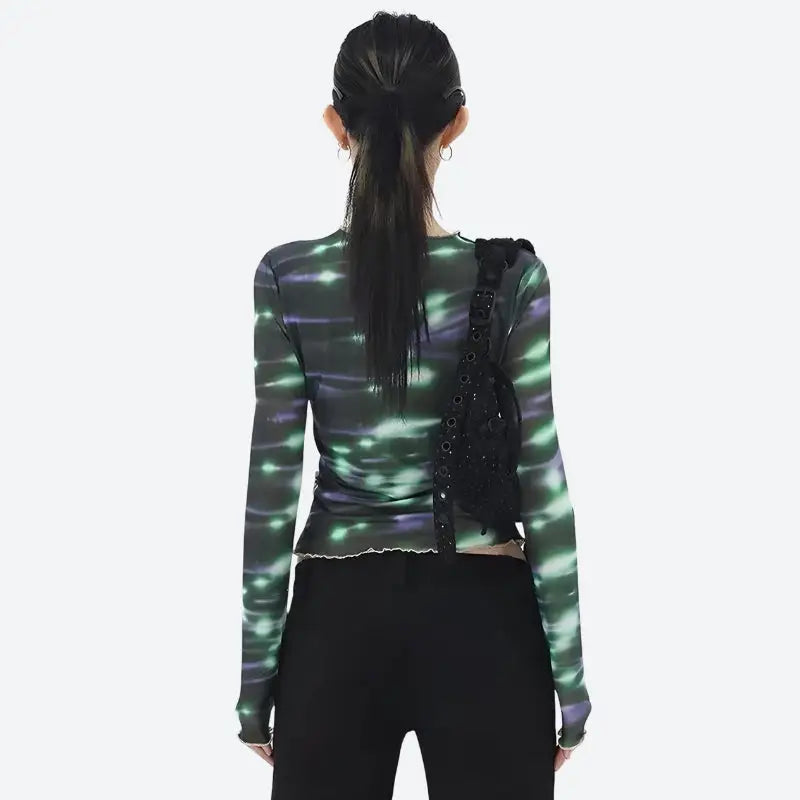 Seamless mesh top with ethereal green lights for cyberpunk aesthetic