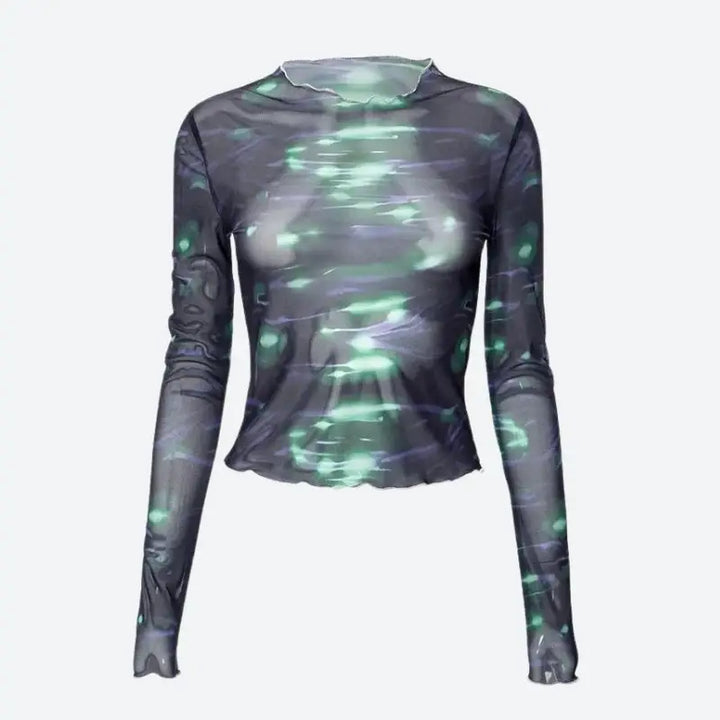 Seamless mesh top with ethereal green lights for cyberpunk aesthetic