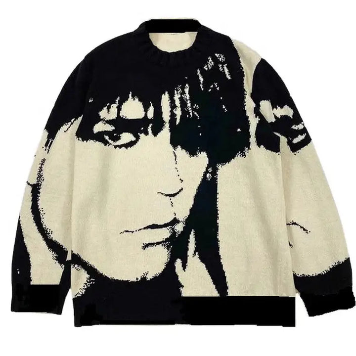 Dance with my hands y2k full zip grunge aesthetic sweater - m / white/black