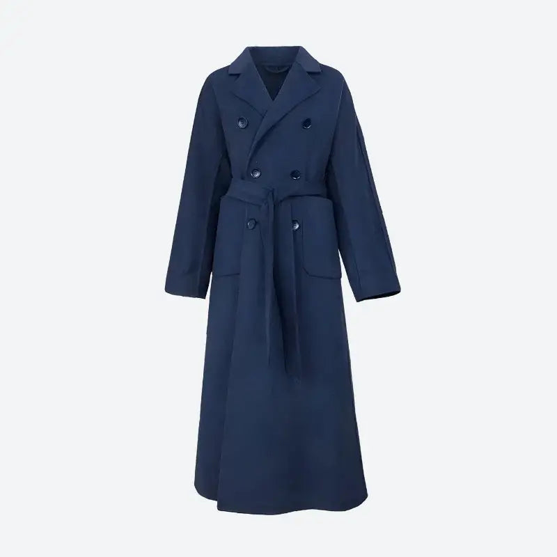 Dark academia long coat with double button fastening in faux wool