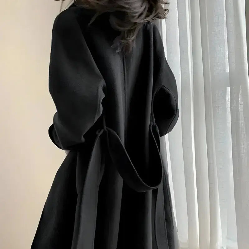 Dark academia belted long coat