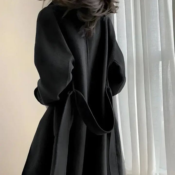 Dark academia long coat with double button fastening in faux wool