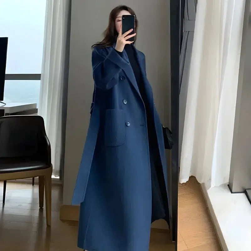 Dark academia belted long coat