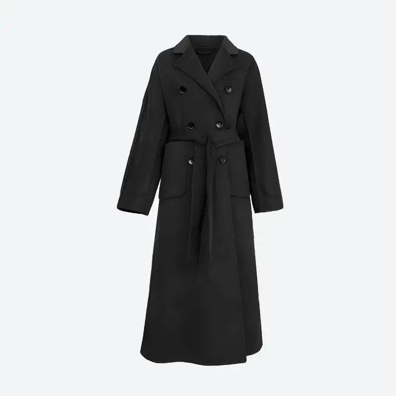 Dark academia long coat with double button fastening in faux wool