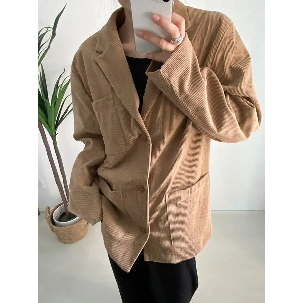 Dark academia corduroy long jacket for a stylish statement