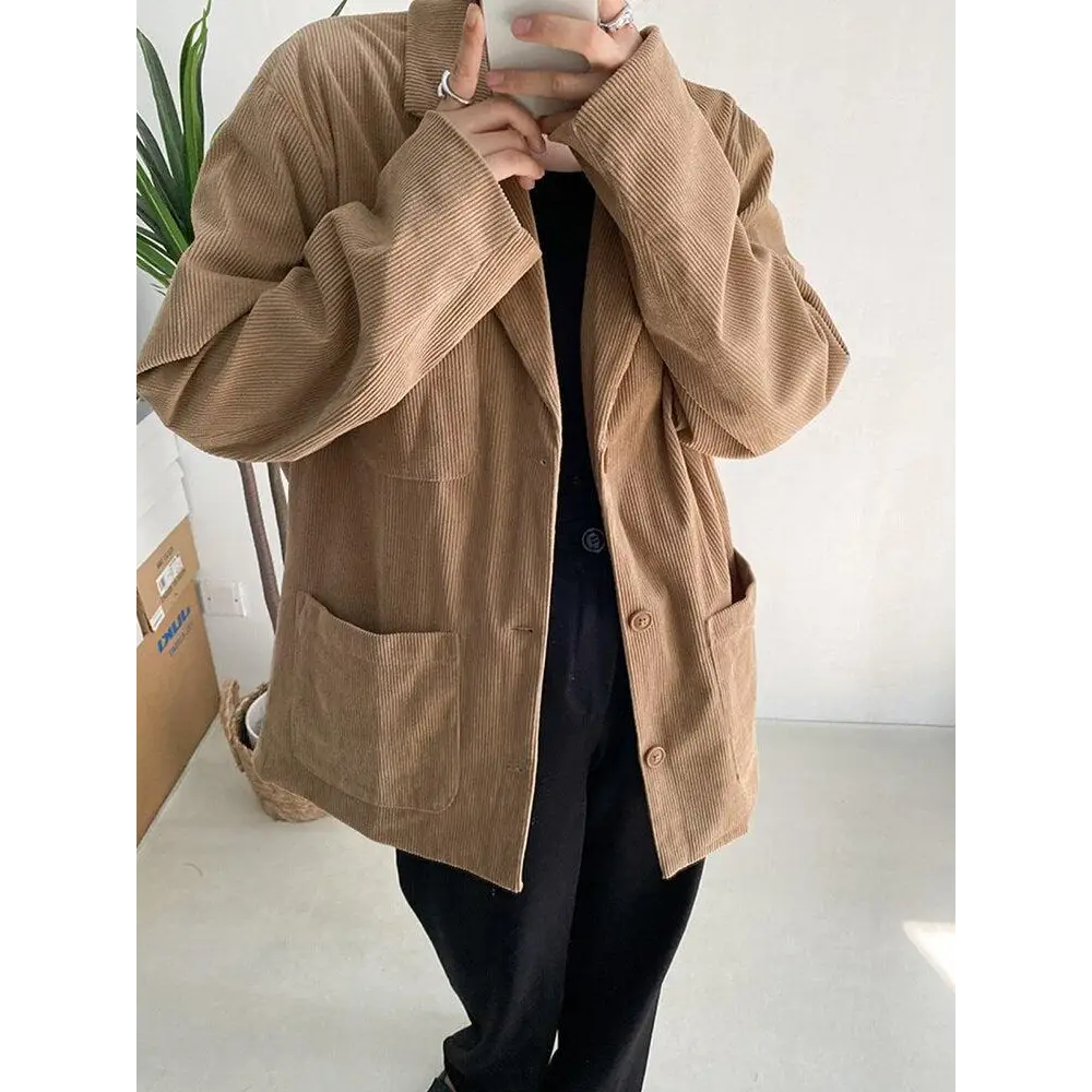 Dark academia corduroy long jacket