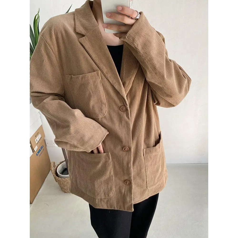 Dark academia corduroy long jacket for a stylish statement