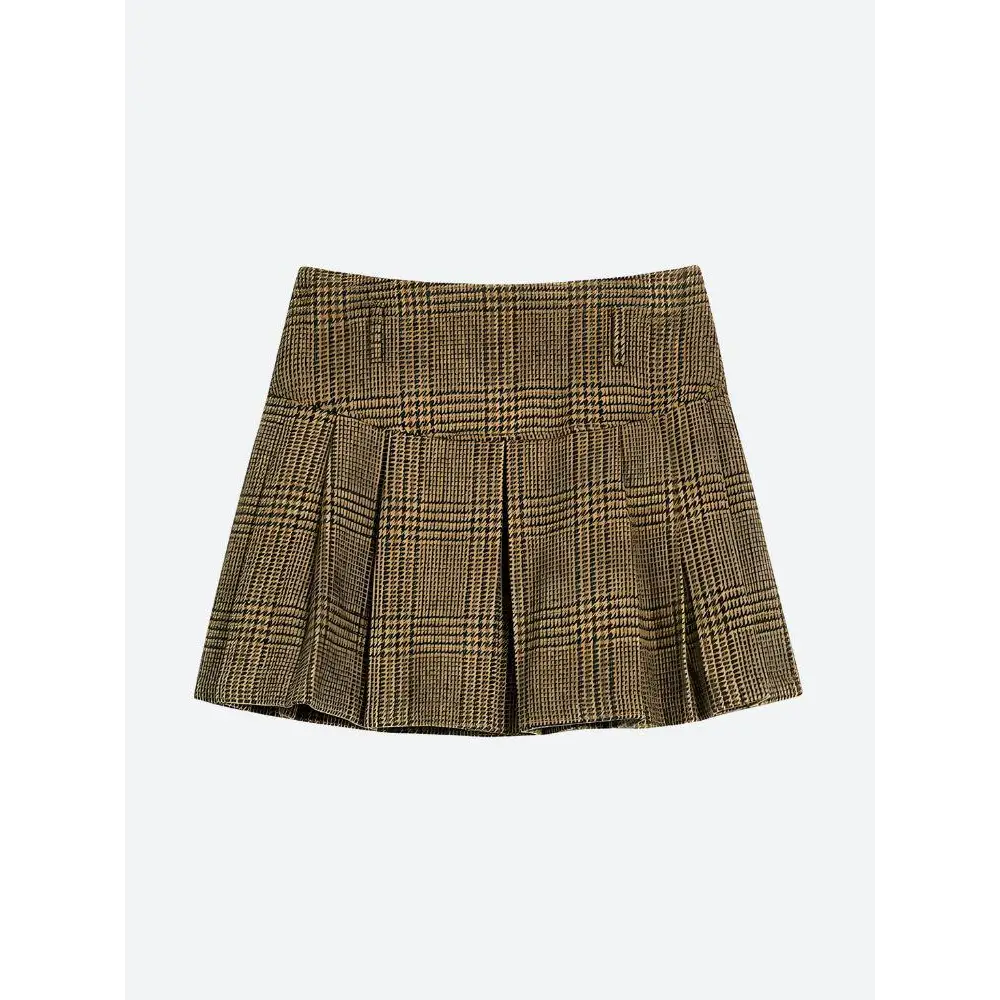 Dark academia plaid two piece set with jacket and pleated mini skirt - sets