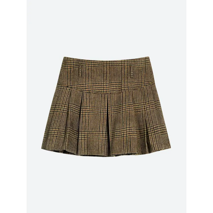 Dark academia plaid two piece set with jacket and pleated mini skirt - sets