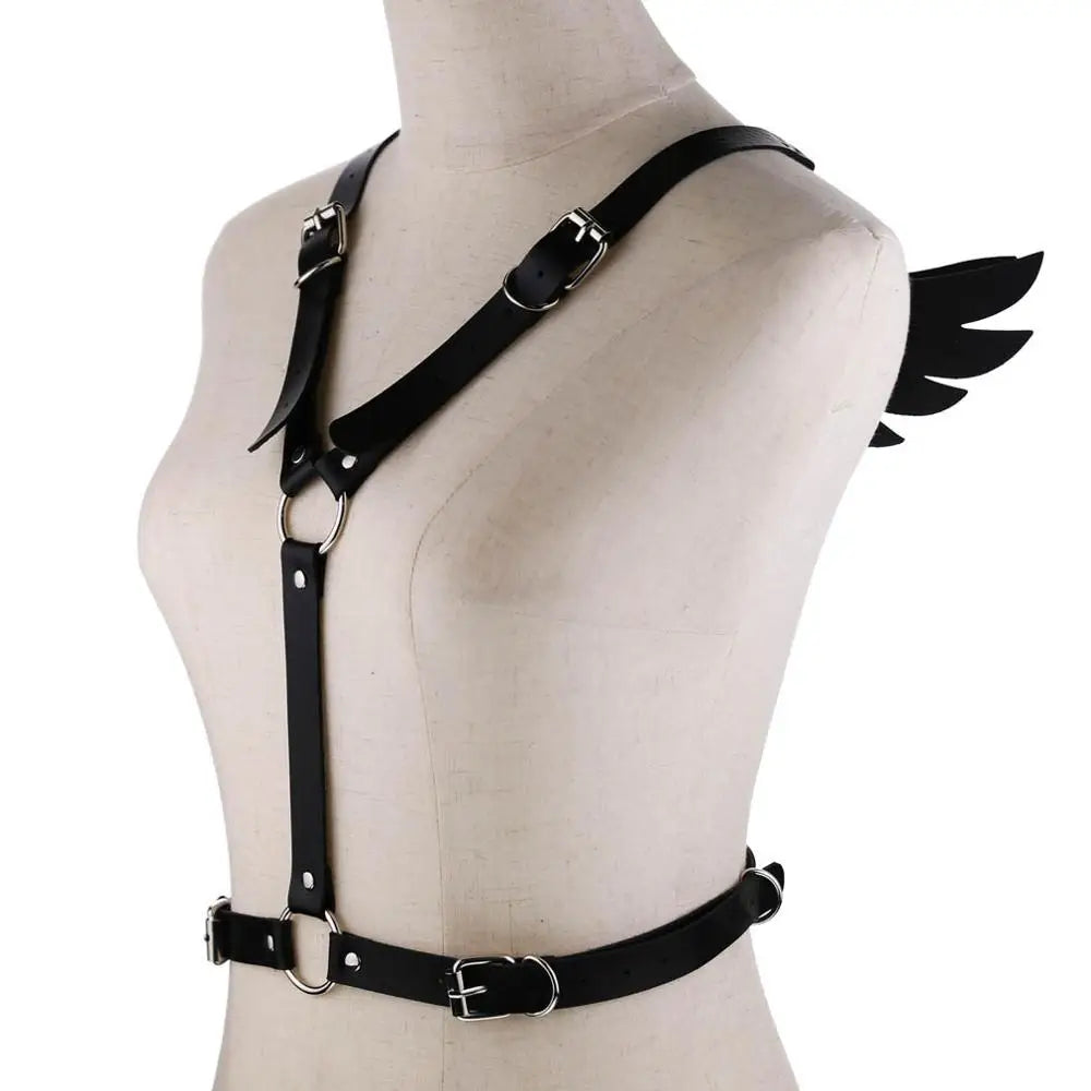 Dark angel wings body harness in high-quality pu leather - black - accessories