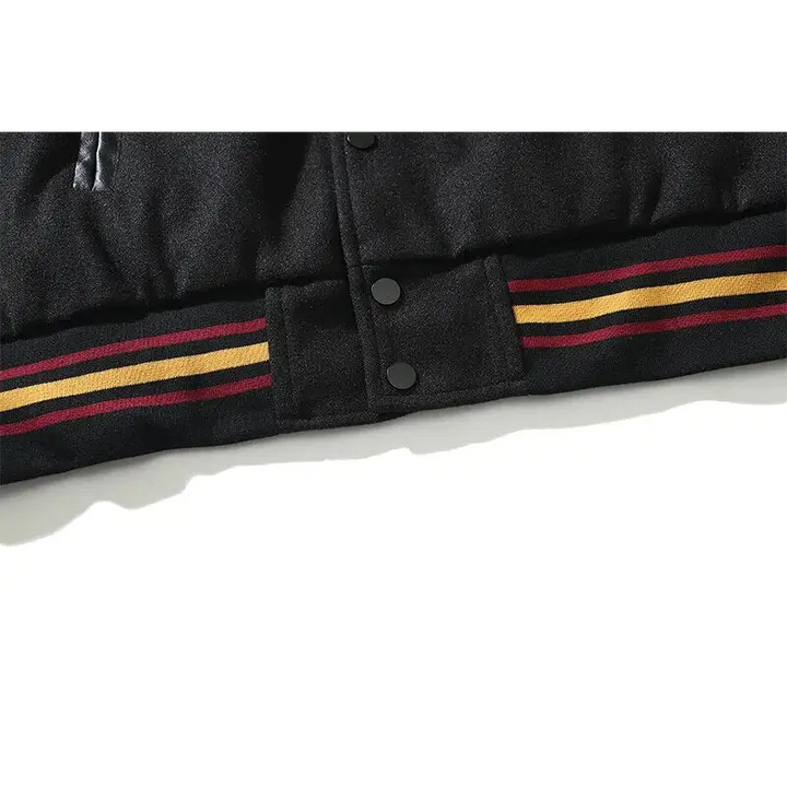 Dark embroidery leather varsity jacket y2k - jackets